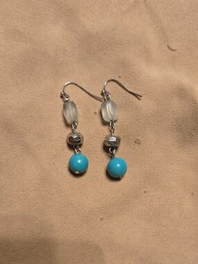 Turquoise Bead & Silver Accent Drop Earrings - Women's Jewelry